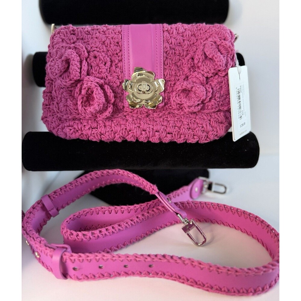 NWT $250 Ted Baker Maglila Pale Blue Knitted Crochet Mini Crossbody Bag